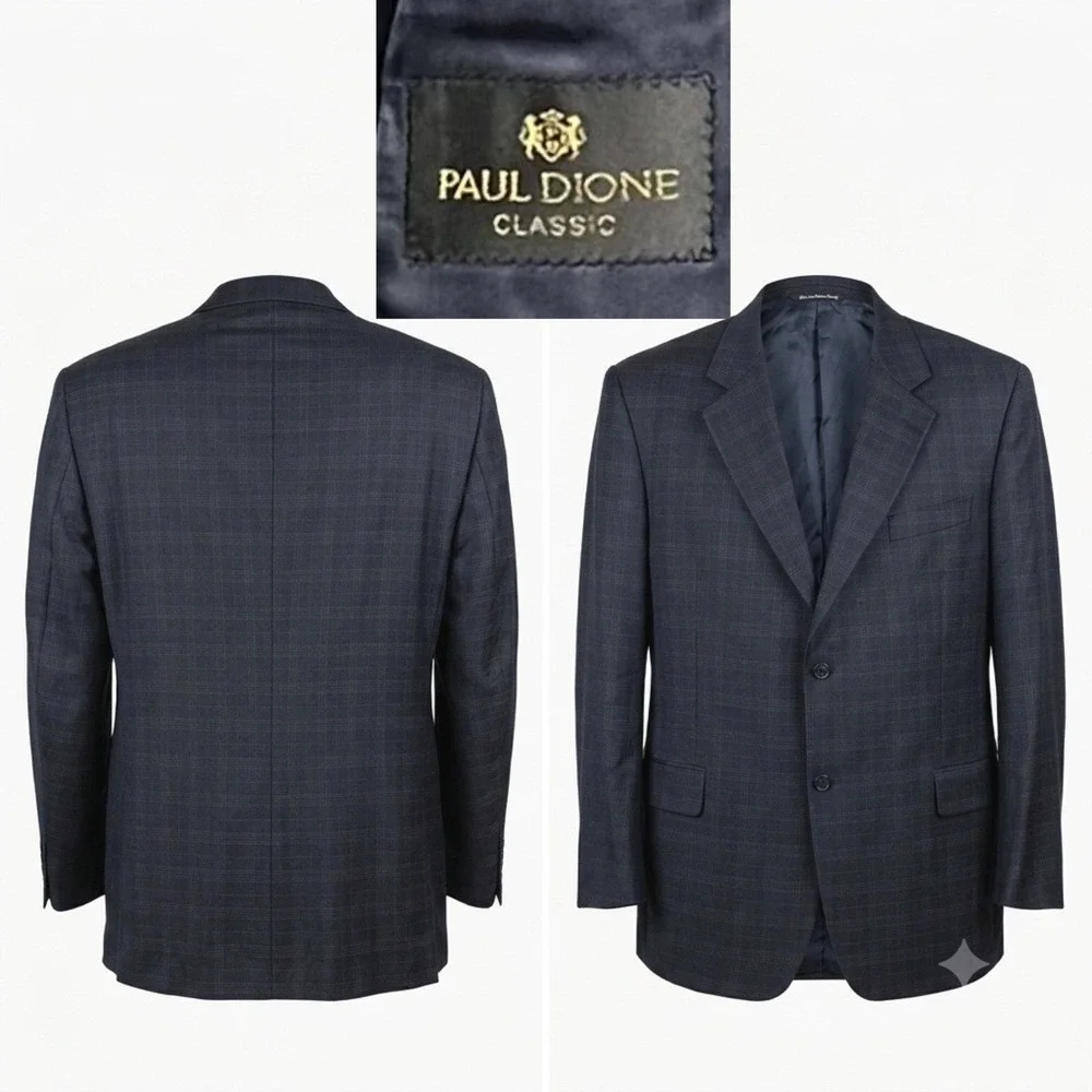 Paul Dione Classic Mens 46R Wool Blazer Jacket Charcoal Gray Glen Plaid Canada